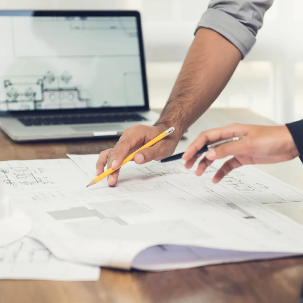 Marine interior engineering and technical documentation review by design team.