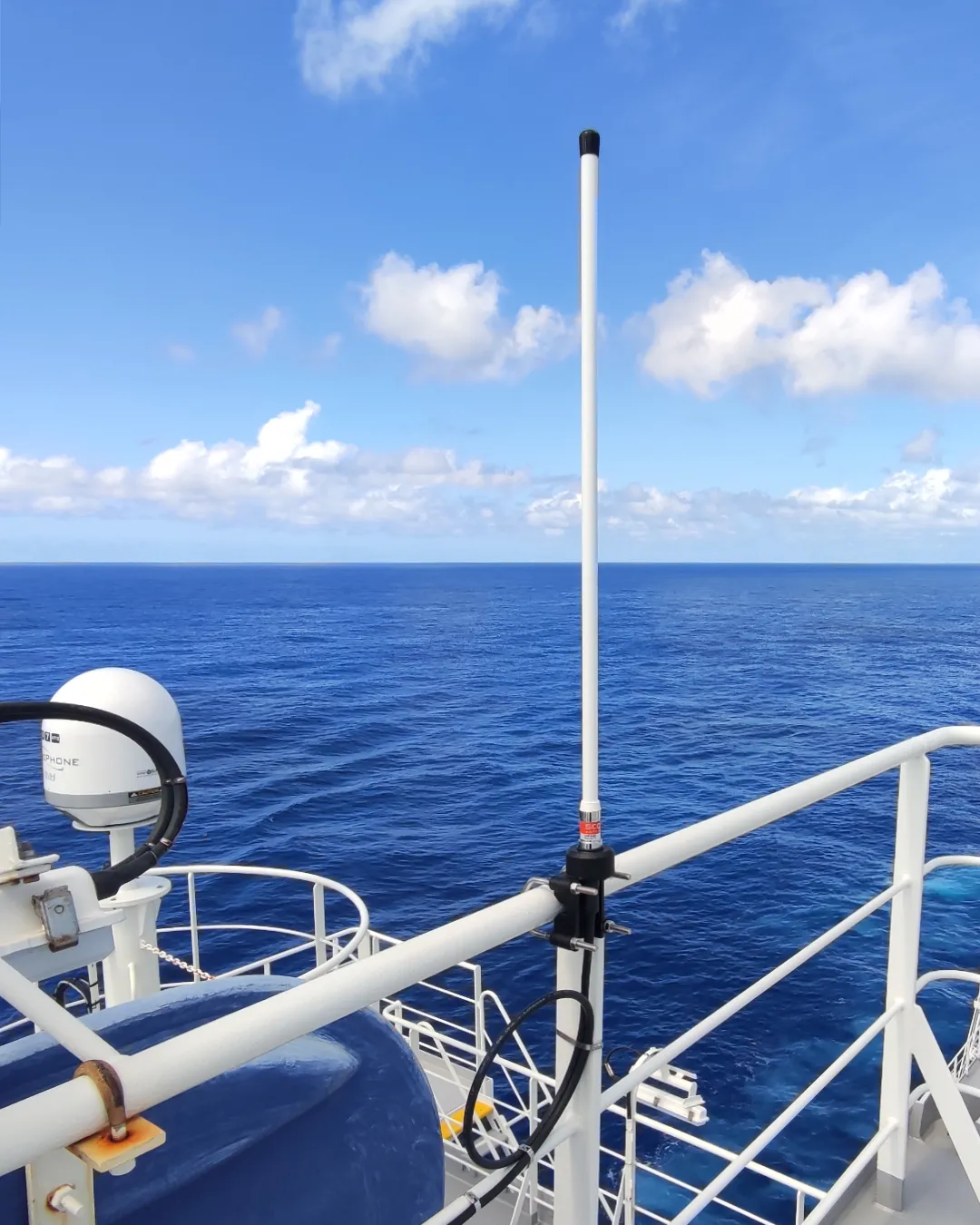 Vessel radio communication antennas and signal equipment installed on a ship.